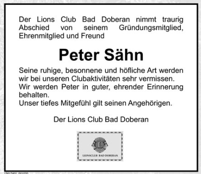 Traueranzeige PeterSähn, OZ 9.5.2020